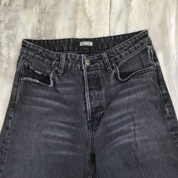 Reformation Cropped Raw Hem Hi Rise Distressed Jean 25 - Picture 3 of 10